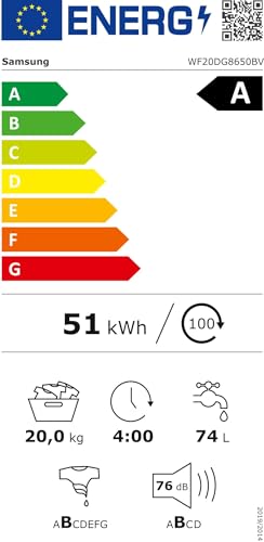 Lave-linge frontal - machine à laver AI Control U3, autonome, 20 kg, 1000 tr/min, dimensions (l x H x P) : 68,6 x 98,4 x 87,5 cm