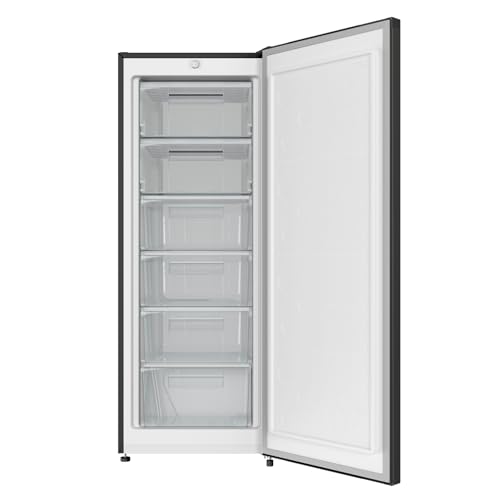Congélateur armoire – 177L, Congélation 4 étoiles, Ultra silencieux (39 dB), Design en acier noir, Pieds réglables, Porte réversible 540 x 550 x 1440 mm