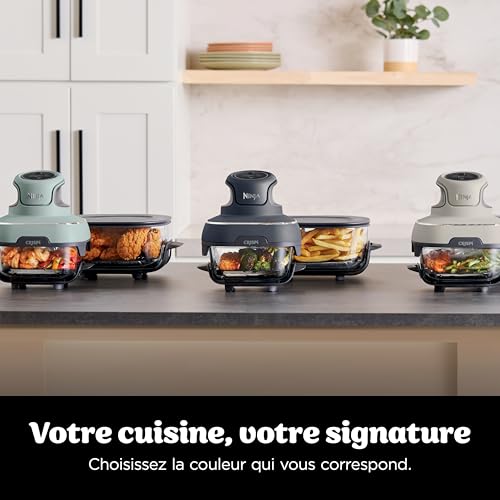 CRISPi Friteuse sans huile portable, 3,8L, 4-en-1 : Frire sans huile, Rôtir, Garder au chaud, Recroustiller, Design compact, 2 récipients avec couvercles, 1 700 W, Gris