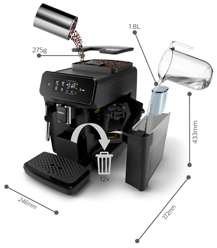 Expresso broyeur Série 2200-2 Cafés, Écran tactile, Mousseur à lait classique, Broyeur céramique, Machine à café à grain Noir mat