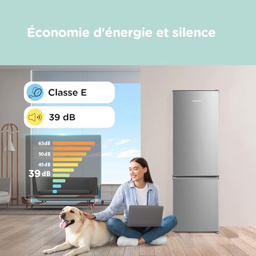 Réfrigérateur combiné 262L pour la maison - Grande capacité au quotidien - Technologie Low Frost - Silencieux (39 dB) - Acier inoxydable