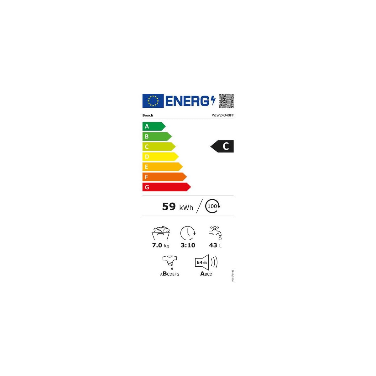 Lave-linge Encastrable 7 kg - 1200 trs/min - Classe C - Moteur Induction Silencieux - Blanc