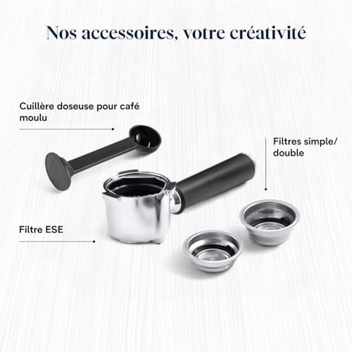Dedica Style - Perfetto Machine à Expresso Compacte, Mousseur de Lait Manuel pour Expresso et Cappuccino, Compatible Dosettes ESE, Panneau de Commande à Boutons, Largeur 15cm, Noir(EC685.BK)