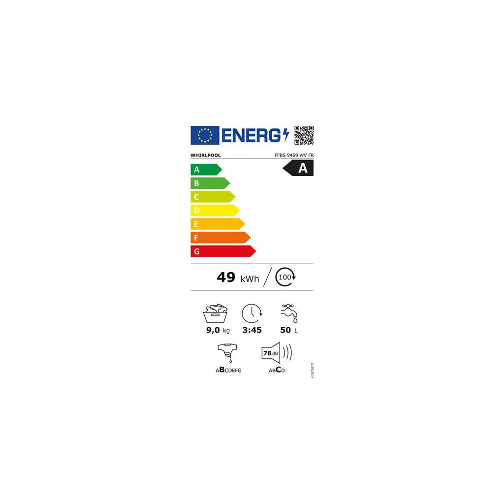 Lave-linge Frontal 9 kg - Classe A - 1400 trs/min - Moteur Induction - Vapeur - Blanc