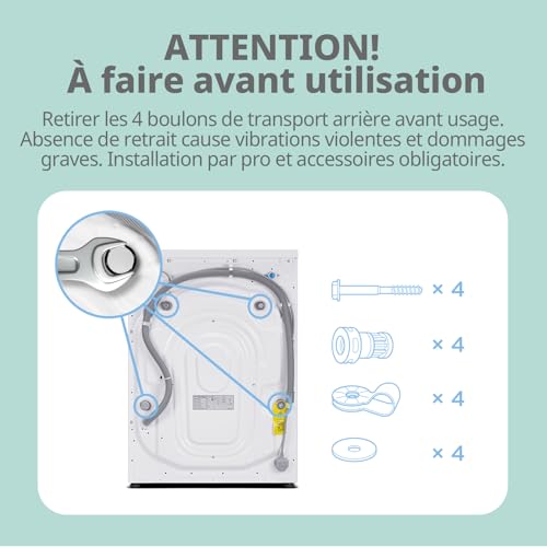 Lave-linge frontal 8KG, Classe énergétique A, Moteur BLDC 1400 tr-min, 15 Programmes, Prélavage, Blanc [Classe énergétique A]