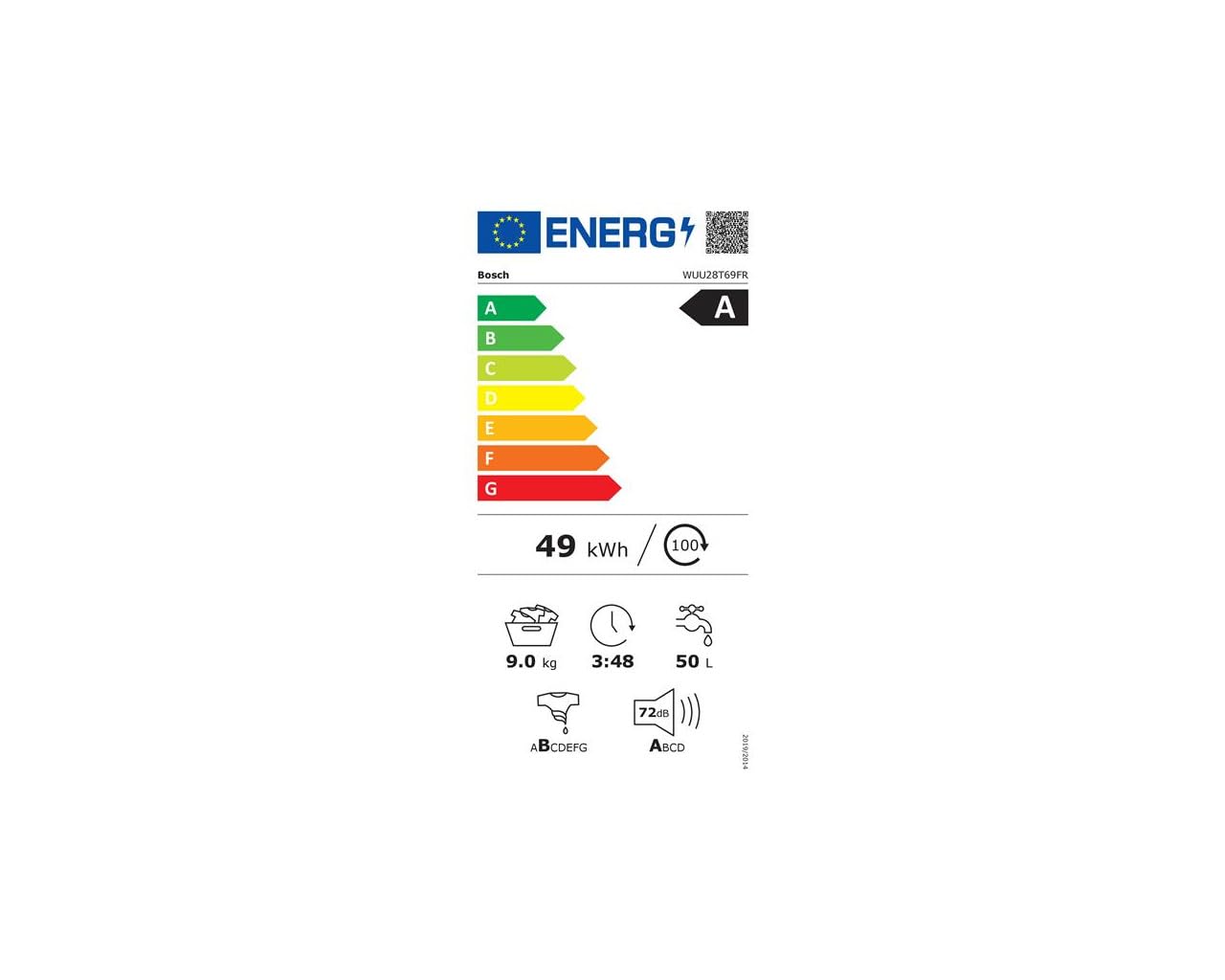 Lave-linge Frontal 9 kg - Classe A - 1400 trs/min - Moteur Induction Silencieux - Blanc