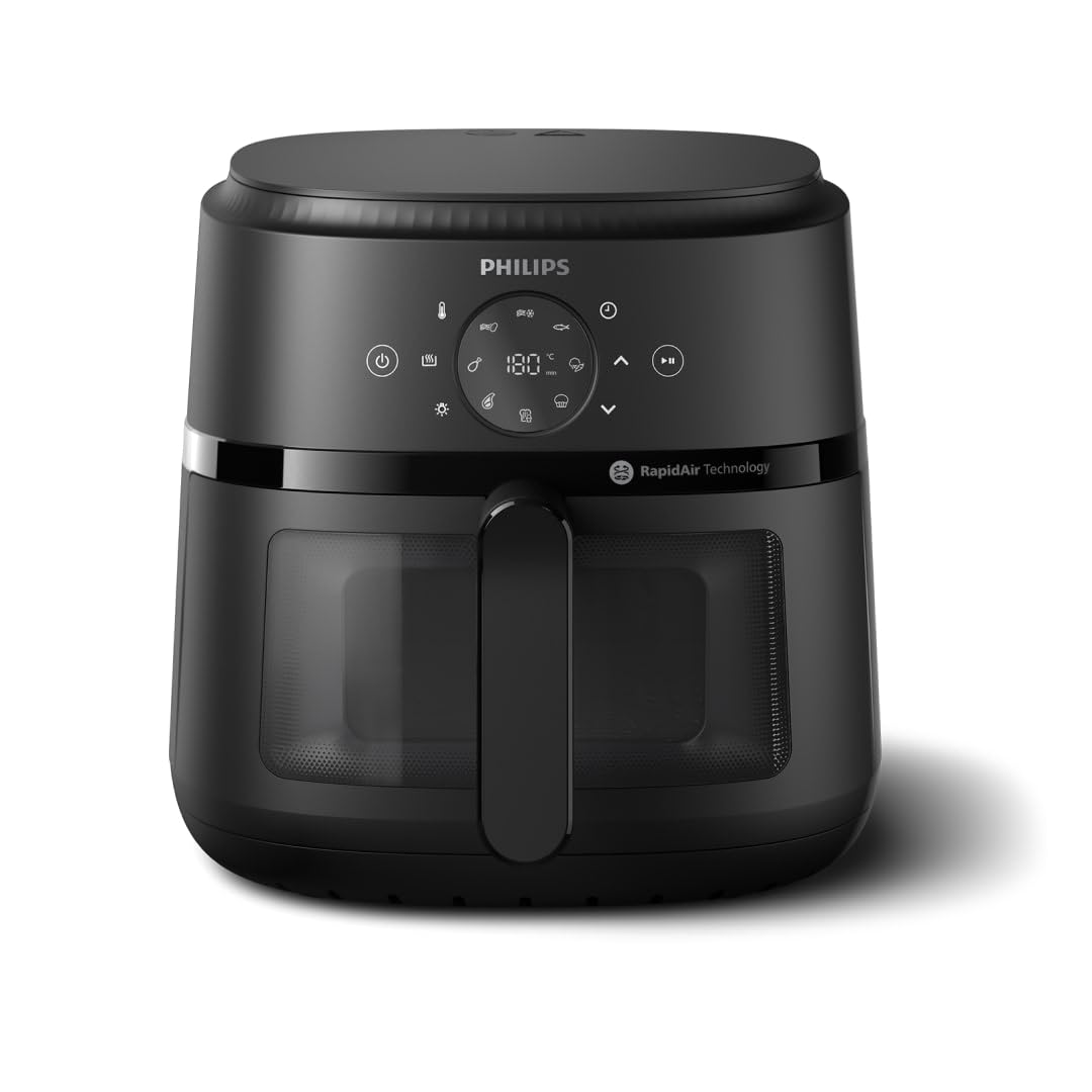 Airfryer Série 2000 - Air Fryer 6.2L, 13 modes de cuisson, technologie RapidAir, jusqu'à 90% de matières grasses en moins, fenêtre de cuisson, écran tactile, Noir