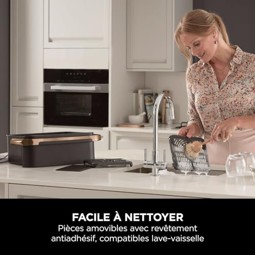 Foodi FlexDrawer Air Fryer, Dual Zone Avec Séparateur Amovible, Grand Tiroir de 10.4 L, 7-en-1, Double Zone, Pièces Antiadhésives Compatibles Au Lave-Vaisselle, Noir & Cuivre