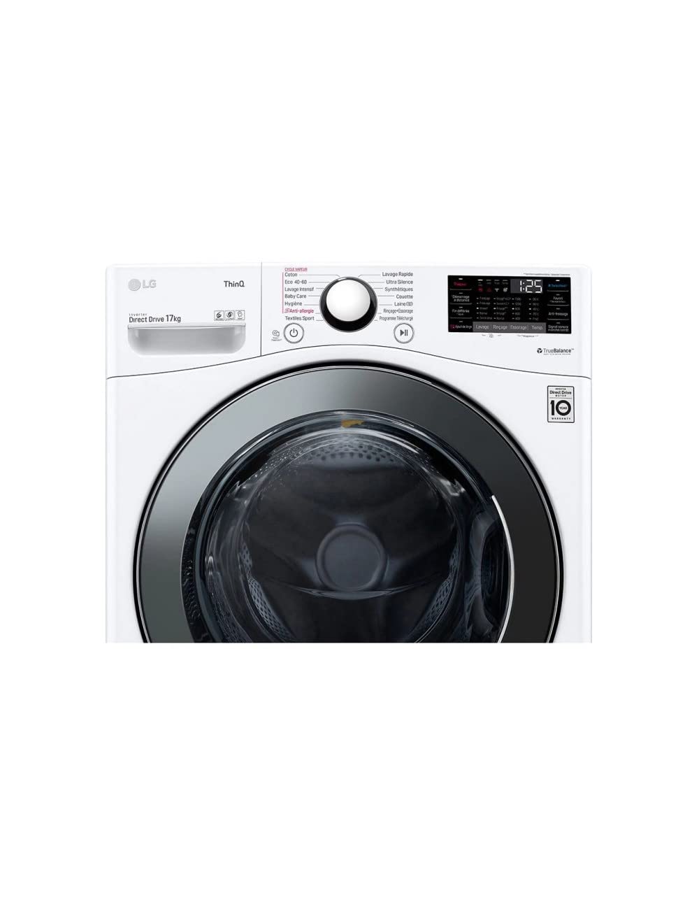 Lave-linge Frontal Grande Capacité 17 kg - Moteur Induction Silencieux - Noir