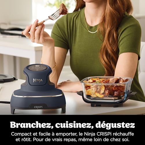 CRISPi Friteuse sans huile portable, 3,8L, 4-en-1 : Frire sans huile, Rôtir, Garder au chaud, Recroustiller, Design compact, 2 récipients avec couvercles, 1 700 W, Gris