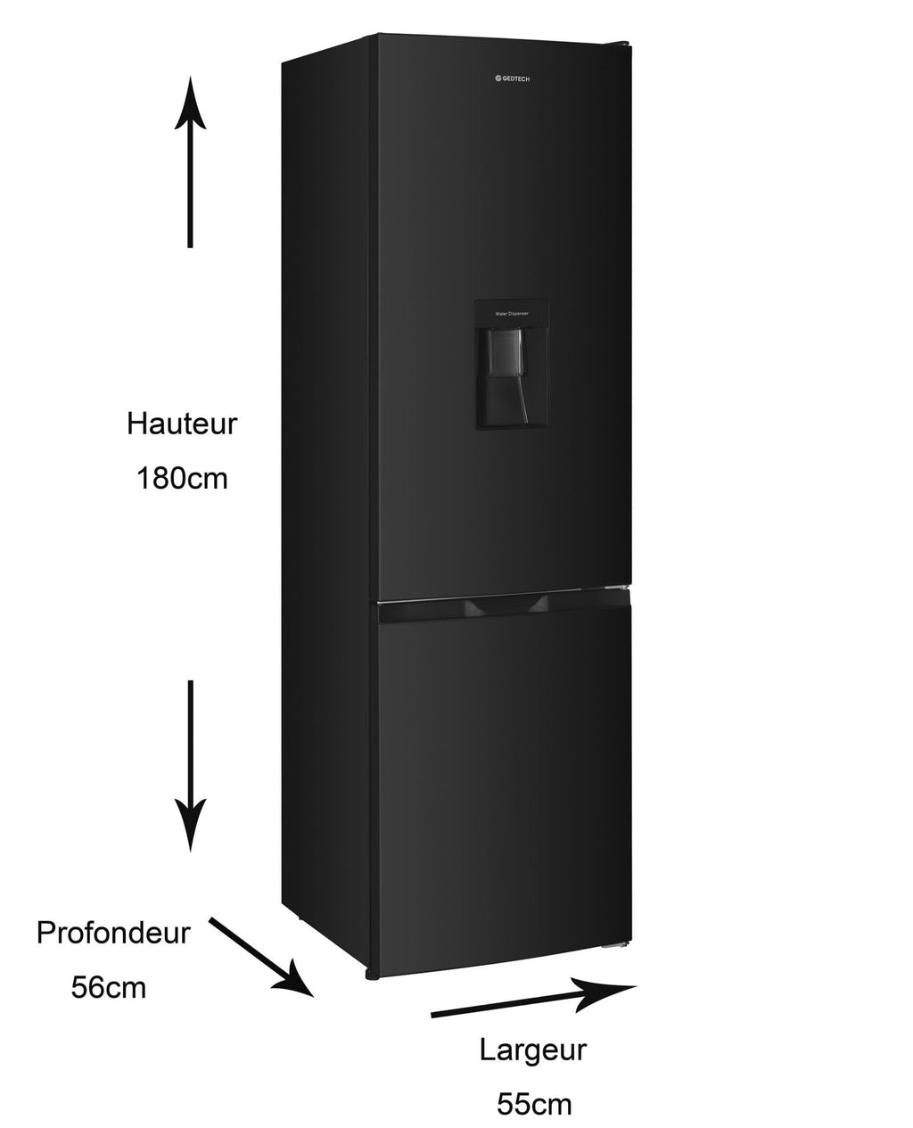 Refrigerateur combiné - congélateur bas - Noir - capacité 262L - Classe E