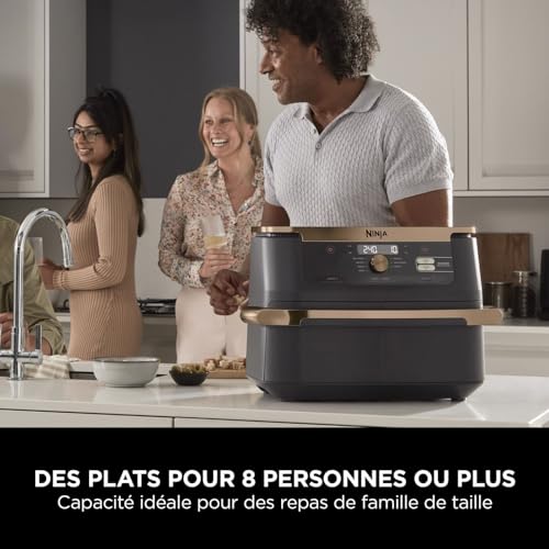 Foodi FlexDrawer Air Fryer, Dual Zone Avec Séparateur Amovible, Grand Tiroir de 10.4 L, 7-en-1, Double Zone, Pièces Antiadhésives Compatibles Au Lave-Vaisselle, Noir & Cuivre