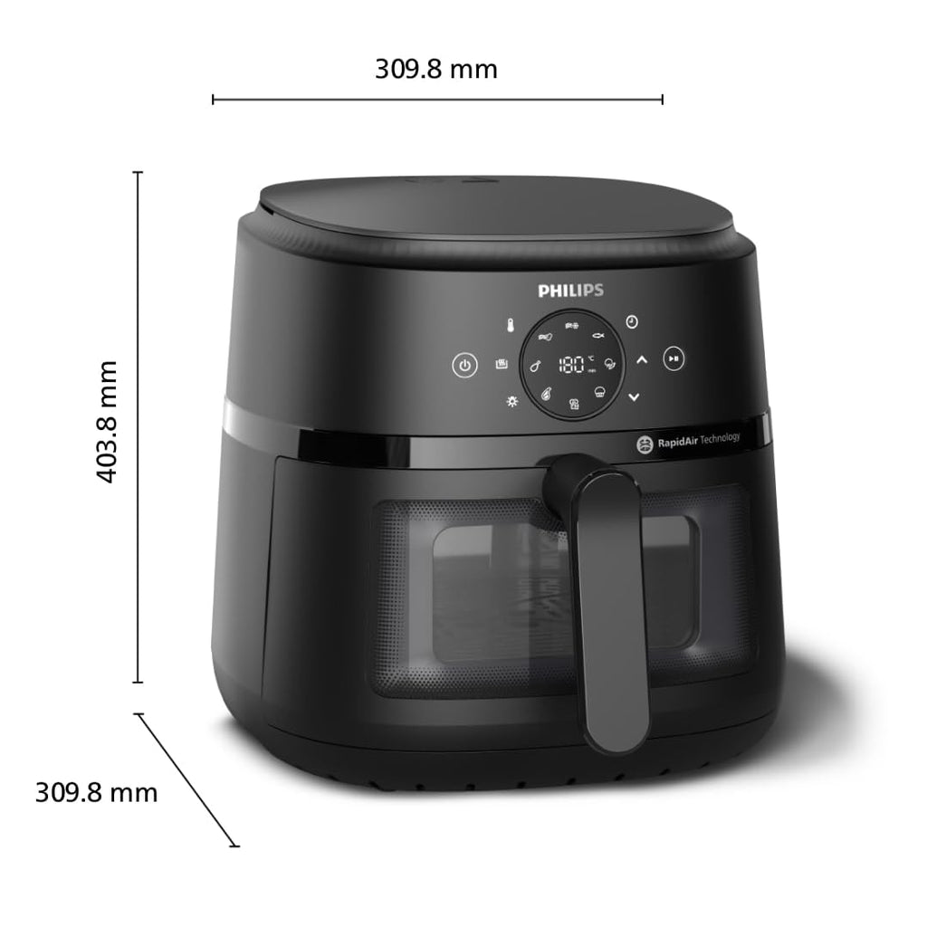 Airfryer Série 2000 - Air Fryer 6.2L, 13 modes de cuisson, technologie RapidAir, jusqu'à 90% de matières grasses en moins, fenêtre de cuisson, écran tactile, Noir