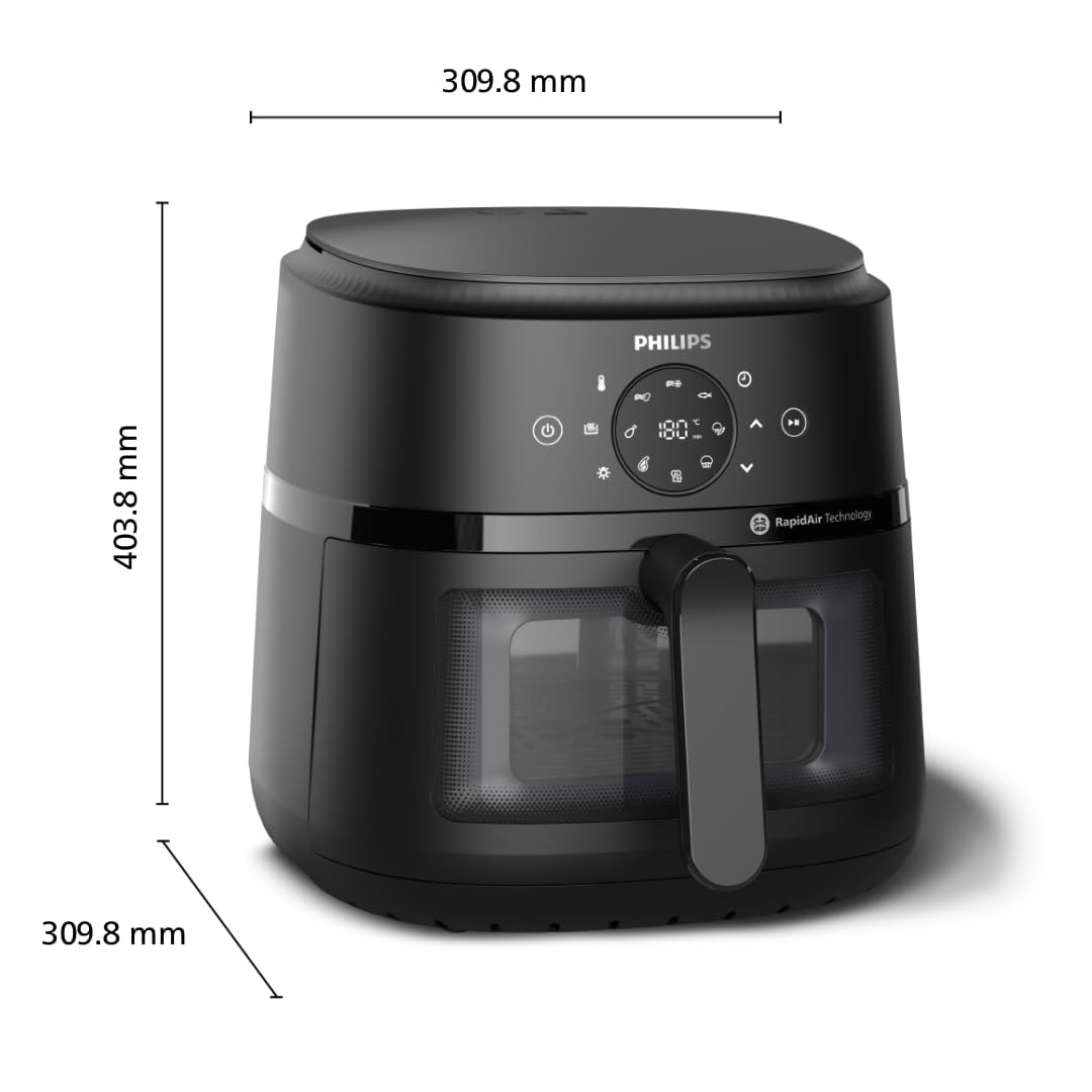 Airfryer Série 2000 - Air Fryer 6.2L, 13 modes de cuisson, technologie RapidAir, jusqu'à 90% de matières grasses en moins, fenêtre de cuisson, écran tactile, Noir