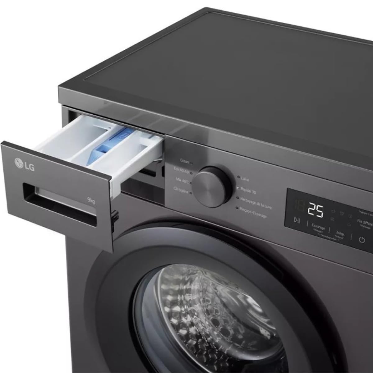 Lave-linge Frontal 9 kg - 1400 trs/min - Moteur Induction Silencieux - Vapeur - Graphite