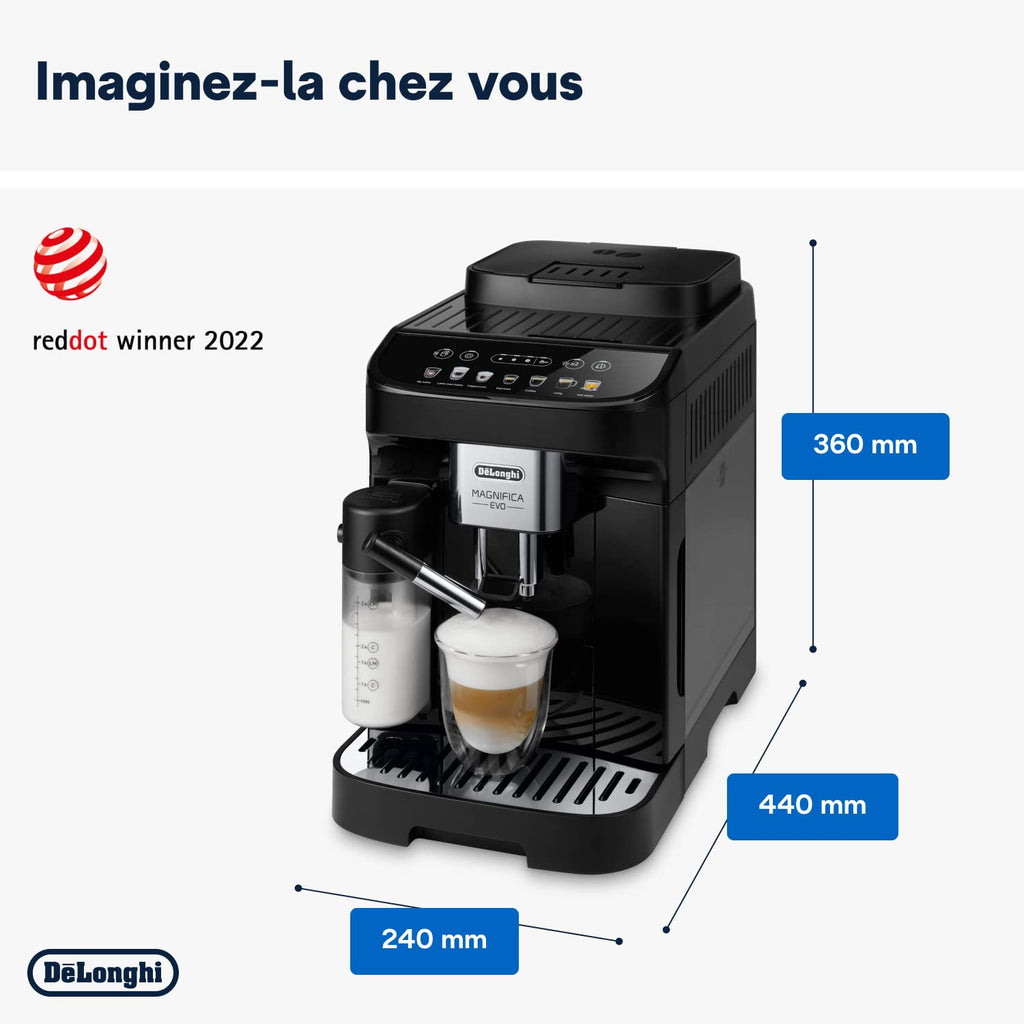 Magnifica Evo, Machine à Café et Cappucino avec Broyeur à Grains, Noir