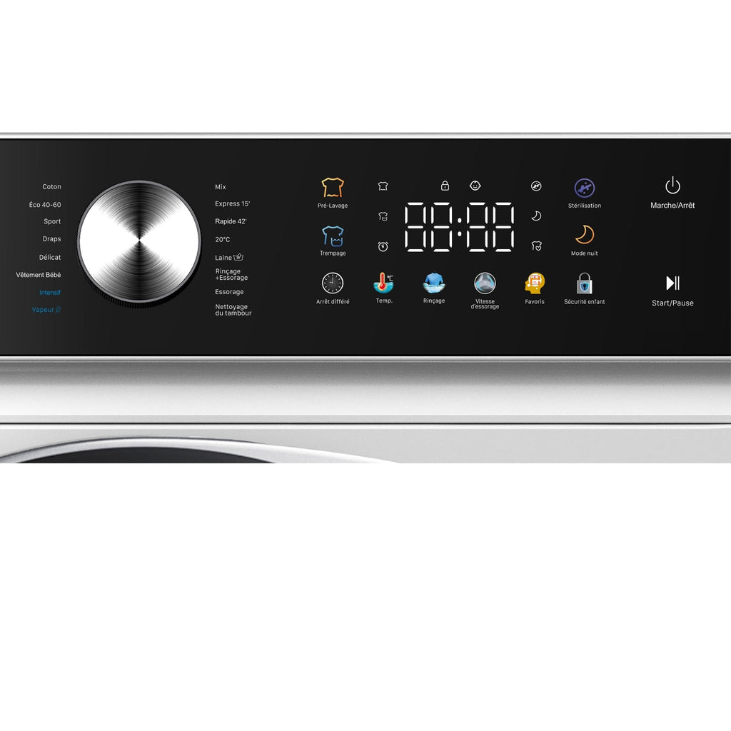 Lave-linge frontal - 10 Kg - 1400 tr/mn - 16 programmes - Eco - Intensif - Rapide – Très Faible conso - Panneau commande LED couleur (Blanc, 10 Kg)