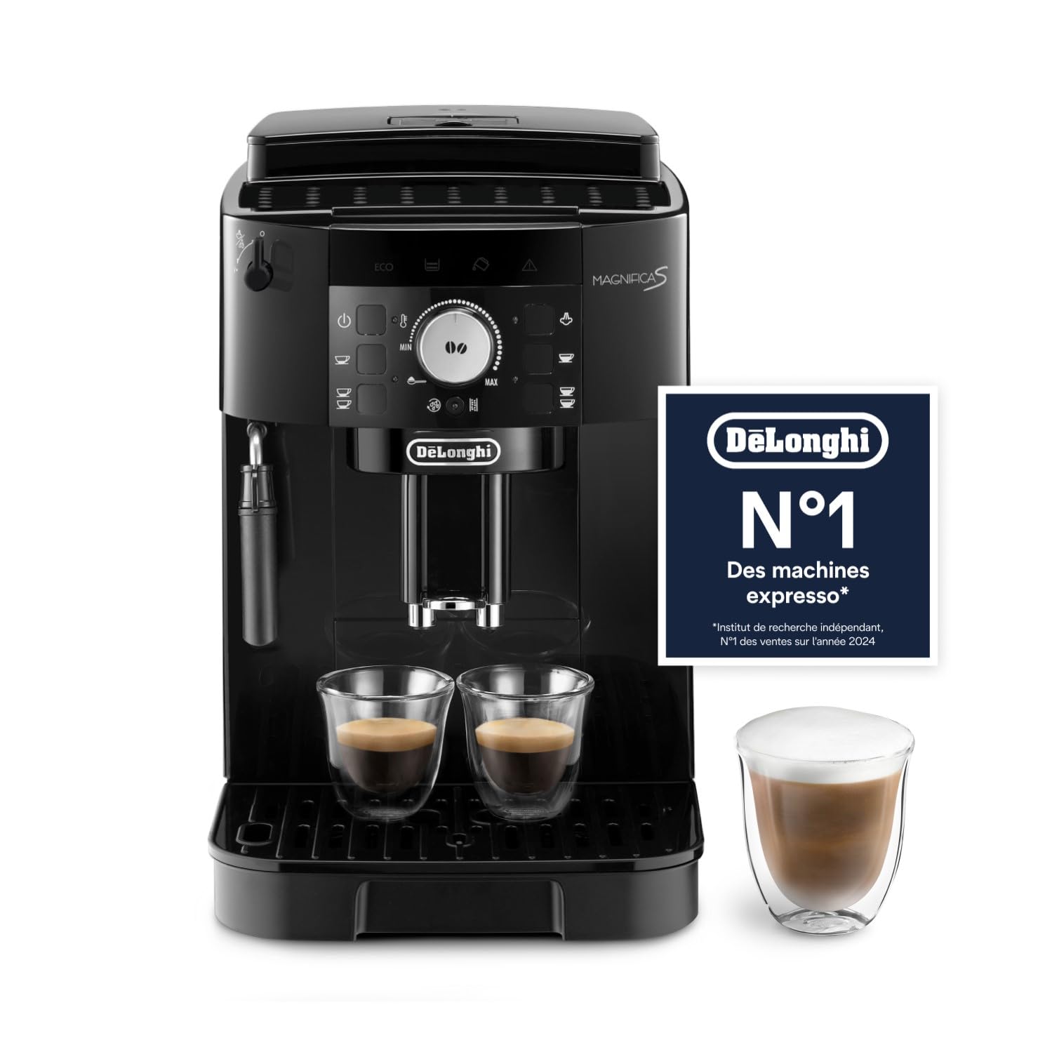 Magnifica S - Perfetto Machine à Café Automatique avec Mousseur à Lait Manuel, Machine à Espresso et Cappuccino, Panneau de Commande avec Boutons, Noir