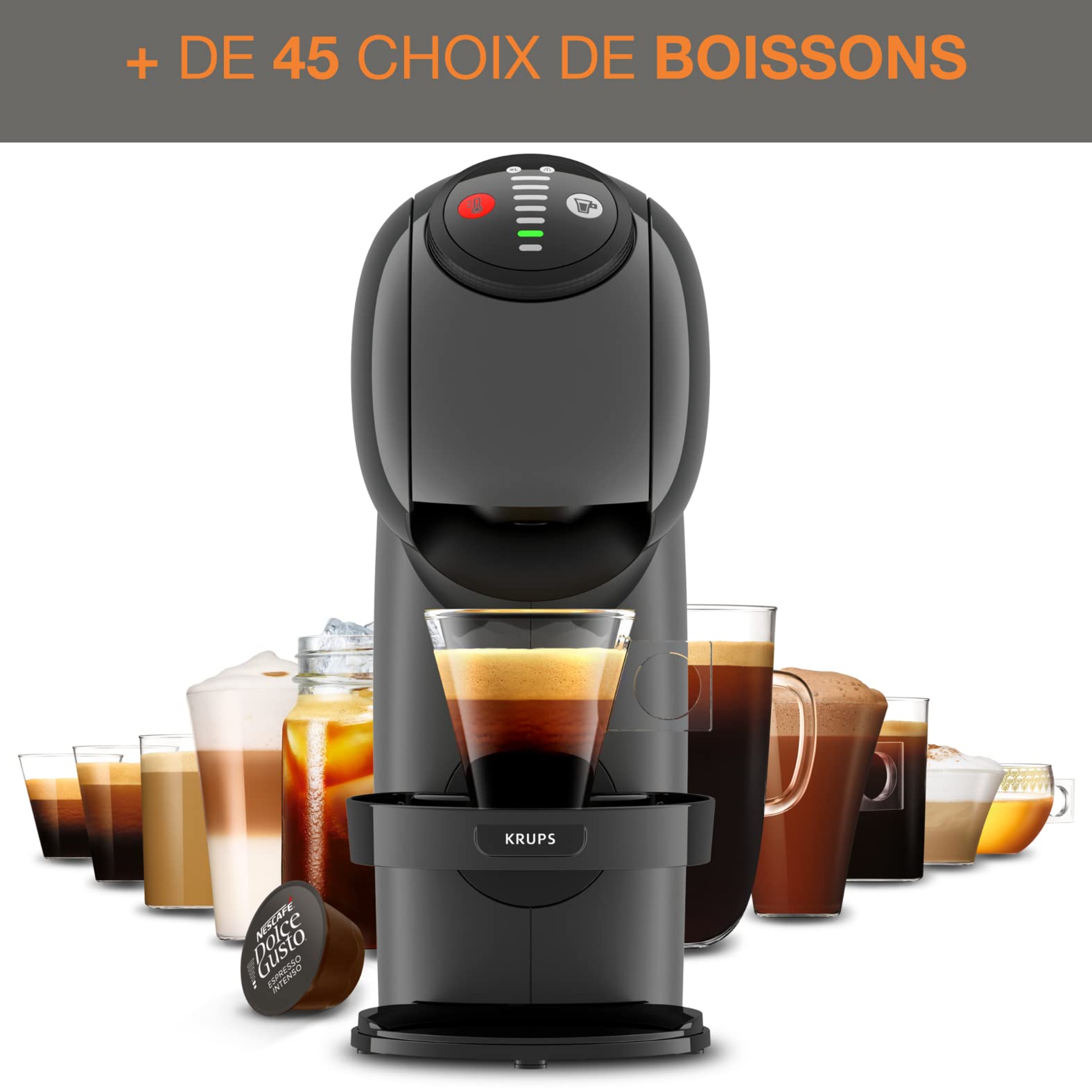Dolce Gusto Machine à café dosettes multi-boissons, 0,8 L, Taille des boissons ajustable, Machine à espresso, Cafetière compacte, Arrêt automatique, Genio S