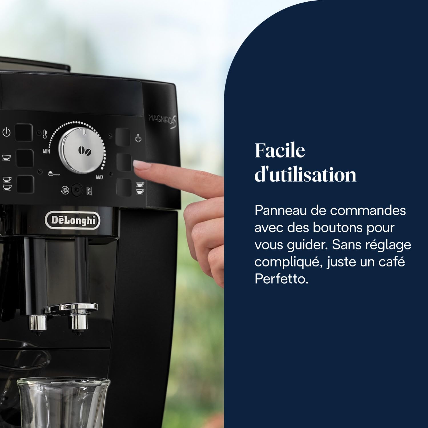 Magnifica S - Perfetto Machine à Café Automatique avec Mousseur à Lait Manuel, Machine à Espresso et Cappuccino, Panneau de Commande avec Boutons, Noir