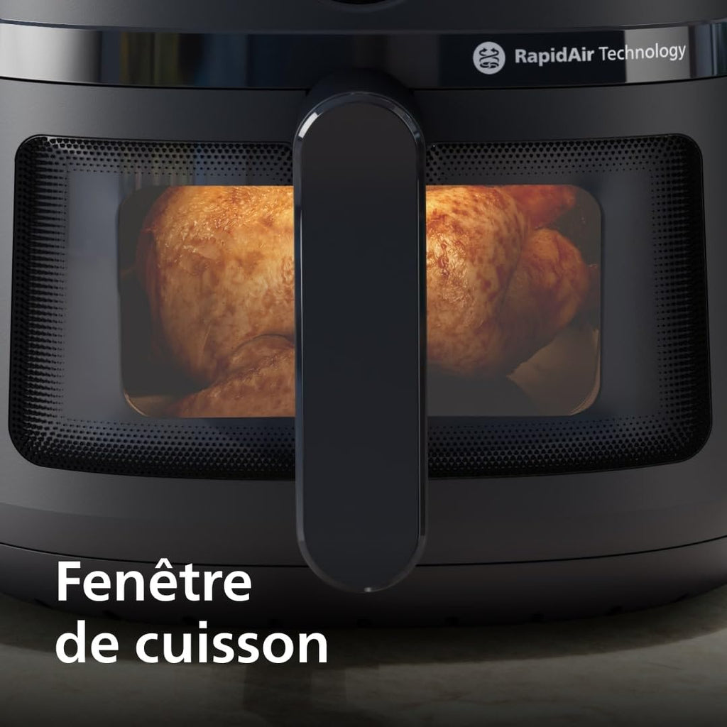 Airfryer Série 2000 - Air Fryer 6.2L, 13 modes de cuisson, technologie RapidAir, jusqu'à 90% de matières grasses en moins, fenêtre de cuisson, écran tactile, Noir