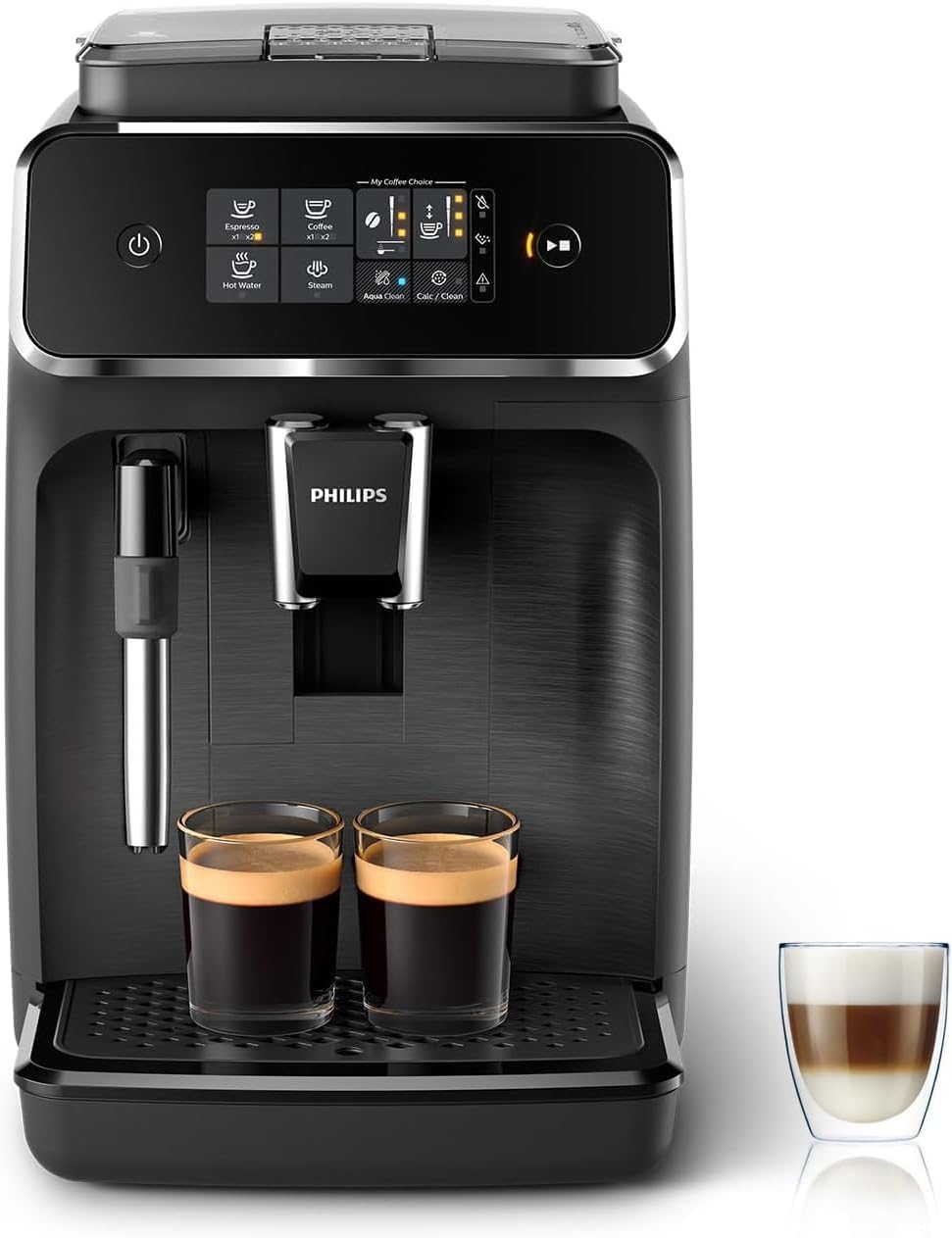 Expresso broyeur Série 2200-2 Cafés, Écran tactile, Mousseur à lait classique, Broyeur céramique, Machine à café à grain Noir mat
