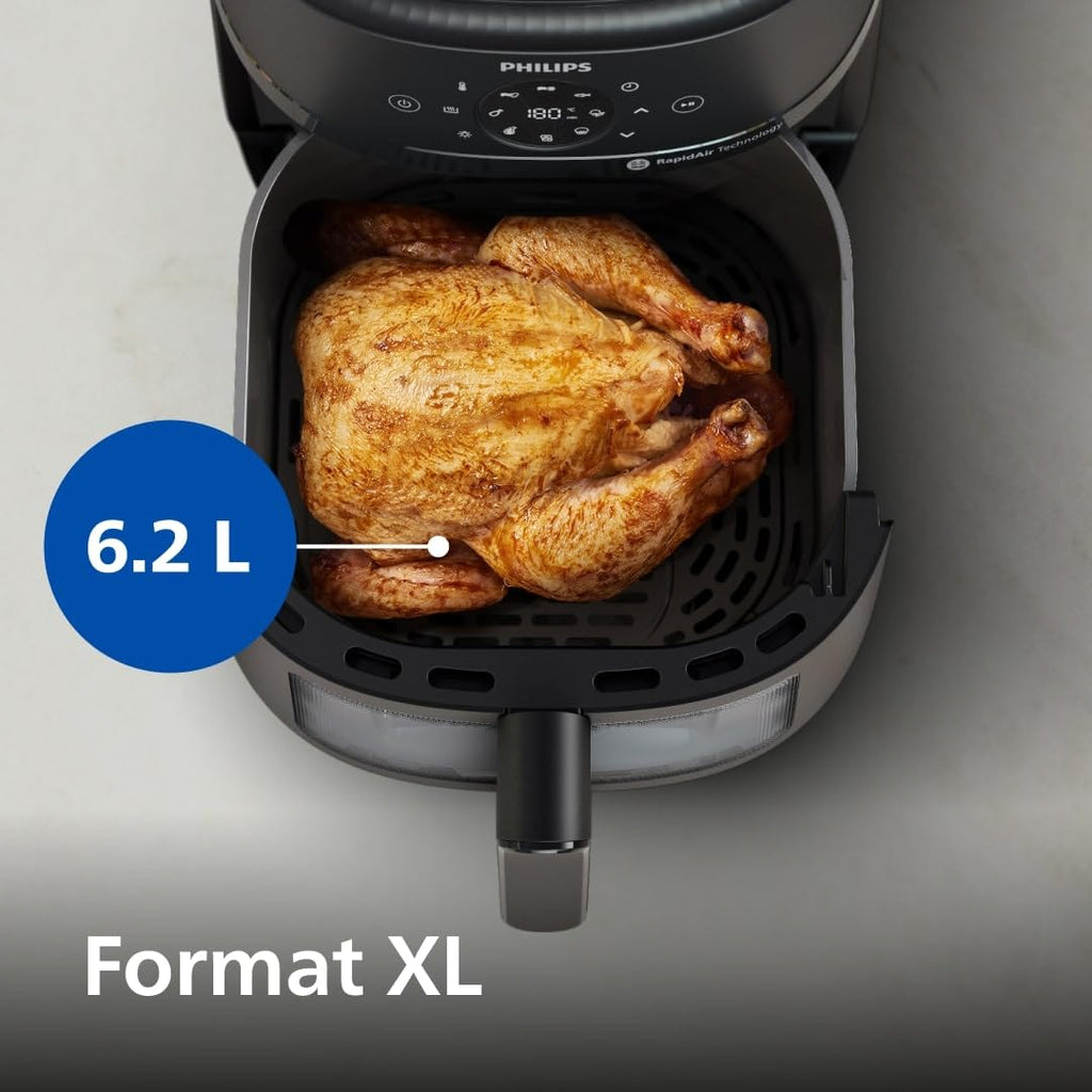 Airfryer Série 2000 - Air Fryer 6.2L, 13 modes de cuisson, technologie RapidAir, jusqu'à 90% de matières grasses en moins, fenêtre de cuisson, écran tactile, Noir