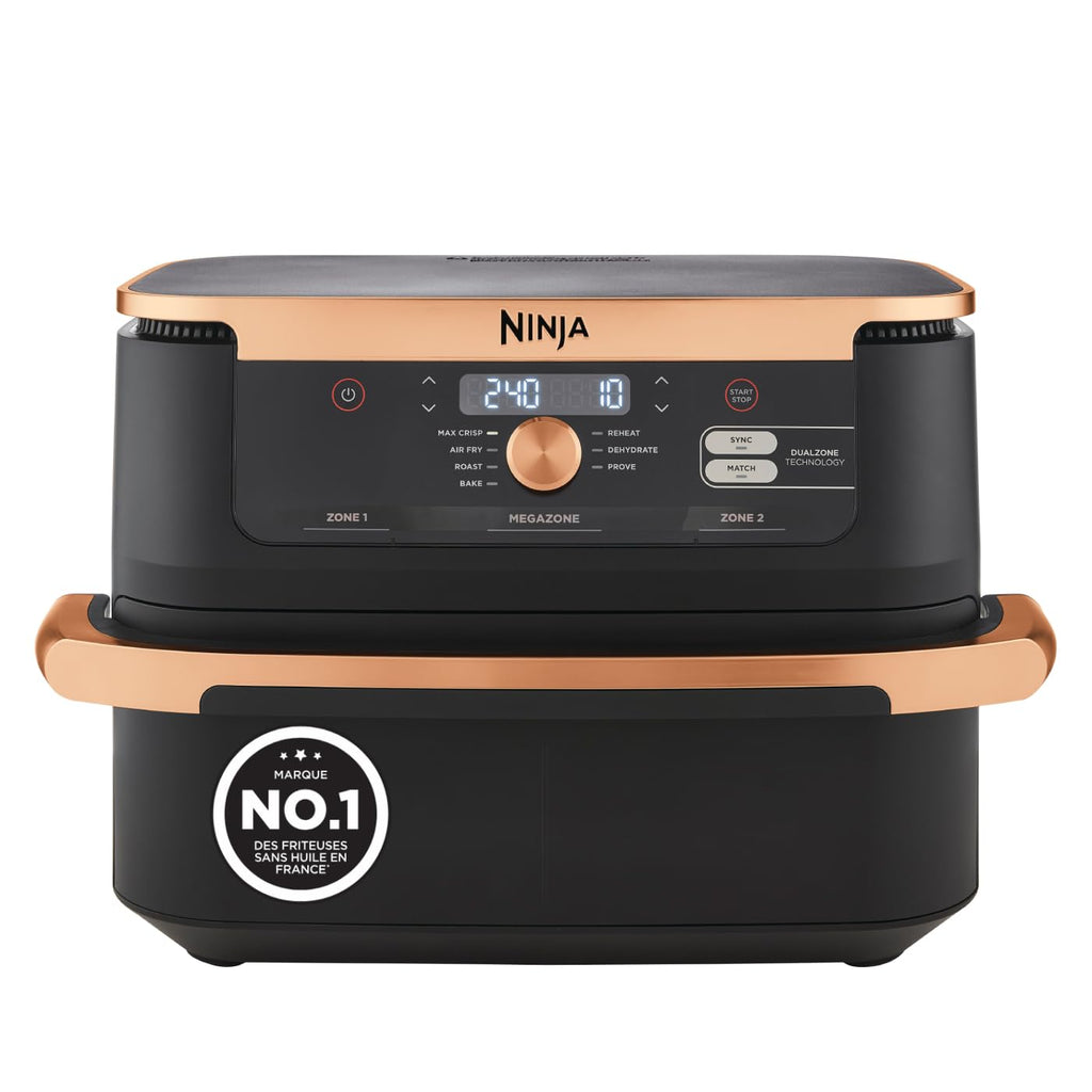 Foodi FlexDrawer Air Fryer, Dual Zone Avec Séparateur Amovible, Grand Tiroir de 10.4 L, 7-en-1, Double Zone, Pièces Antiadhésives Compatibles Au Lave-Vaisselle, Noir & Cuivre