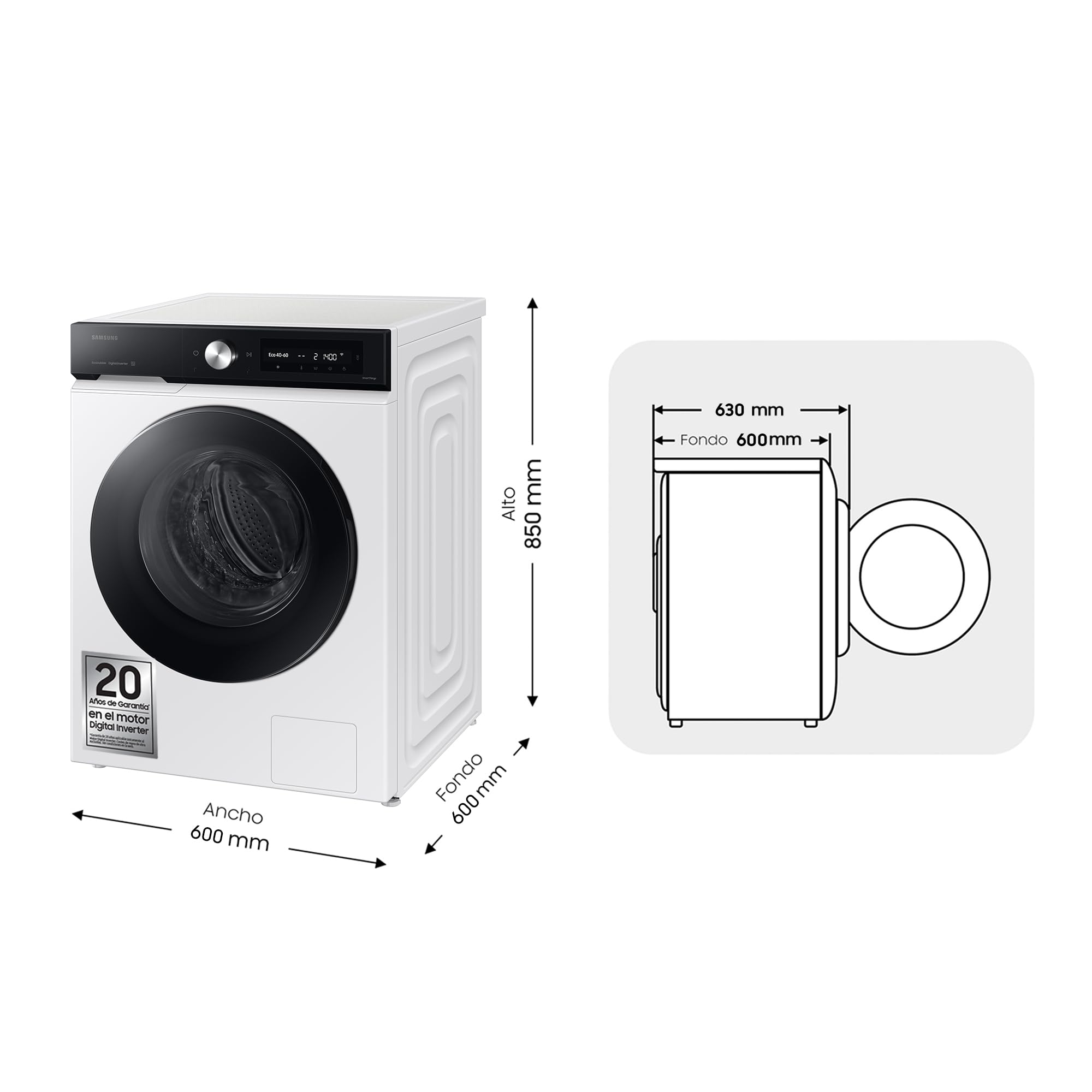 Lave-linge Frontal 9 kg - Classe A - 1400 trs/min - Dosage Automatique & Vapeur - Blanc