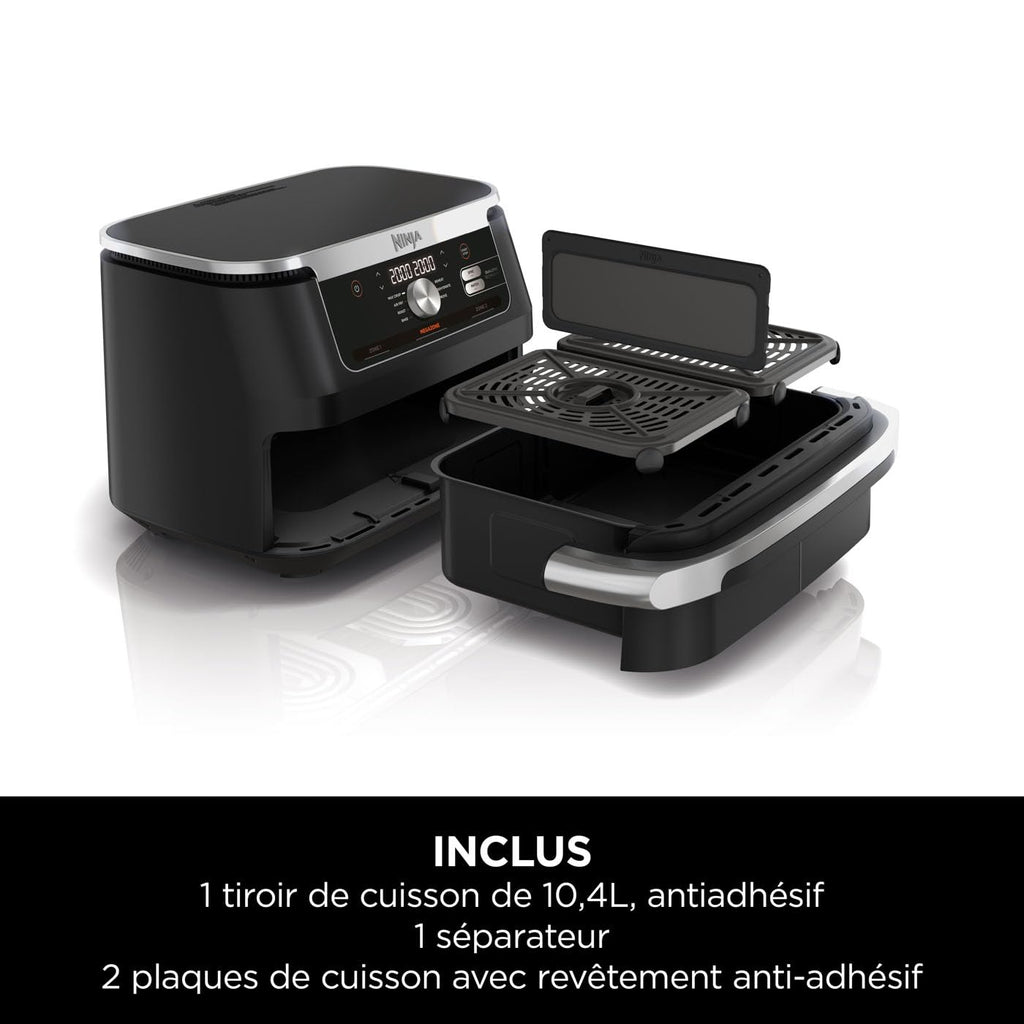 Foodi FlexDrawer Air Fryer 2 Compartiments Avec Séparateur Amovible, Grande Capacité 10.4L, Air Fryer 7-en-1, Max 240°C, Pièces Antiadhésives Amovibles Lavables Au Lave-Vaisselle, Noir