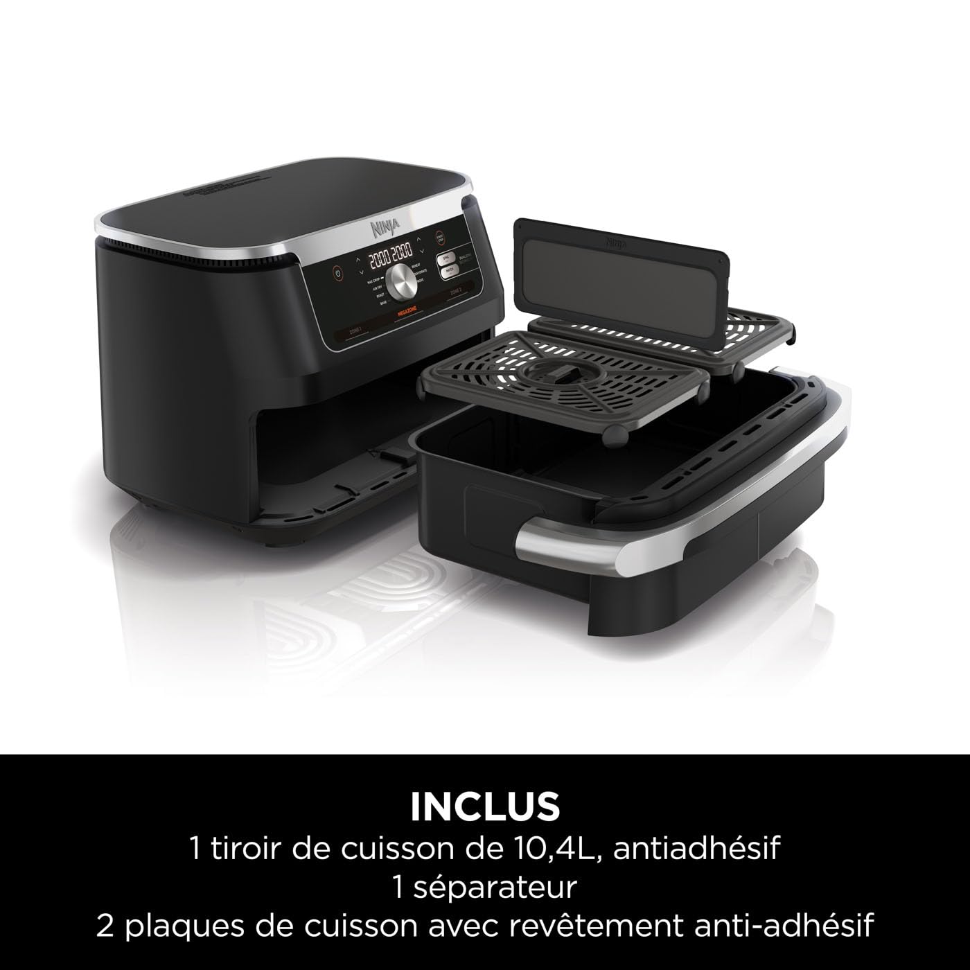 Foodi FlexDrawer Air Fryer 2 Compartiments Avec Séparateur Amovible, Grande Capacité 10.4L, Air Fryer 7-en-1, Max 240°C, Pièces Antiadhésives Amovibles Lavables Au Lave-Vaisselle, Noir