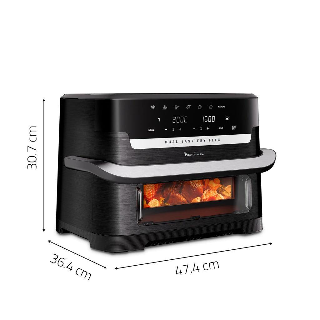 Easy Fry Dual Flex, air fryer, Grand tiroir de 9L, Double zone, Séparateur amovible, jusqu'à 8personnes, 7programmes intuitifs, noire, Noir