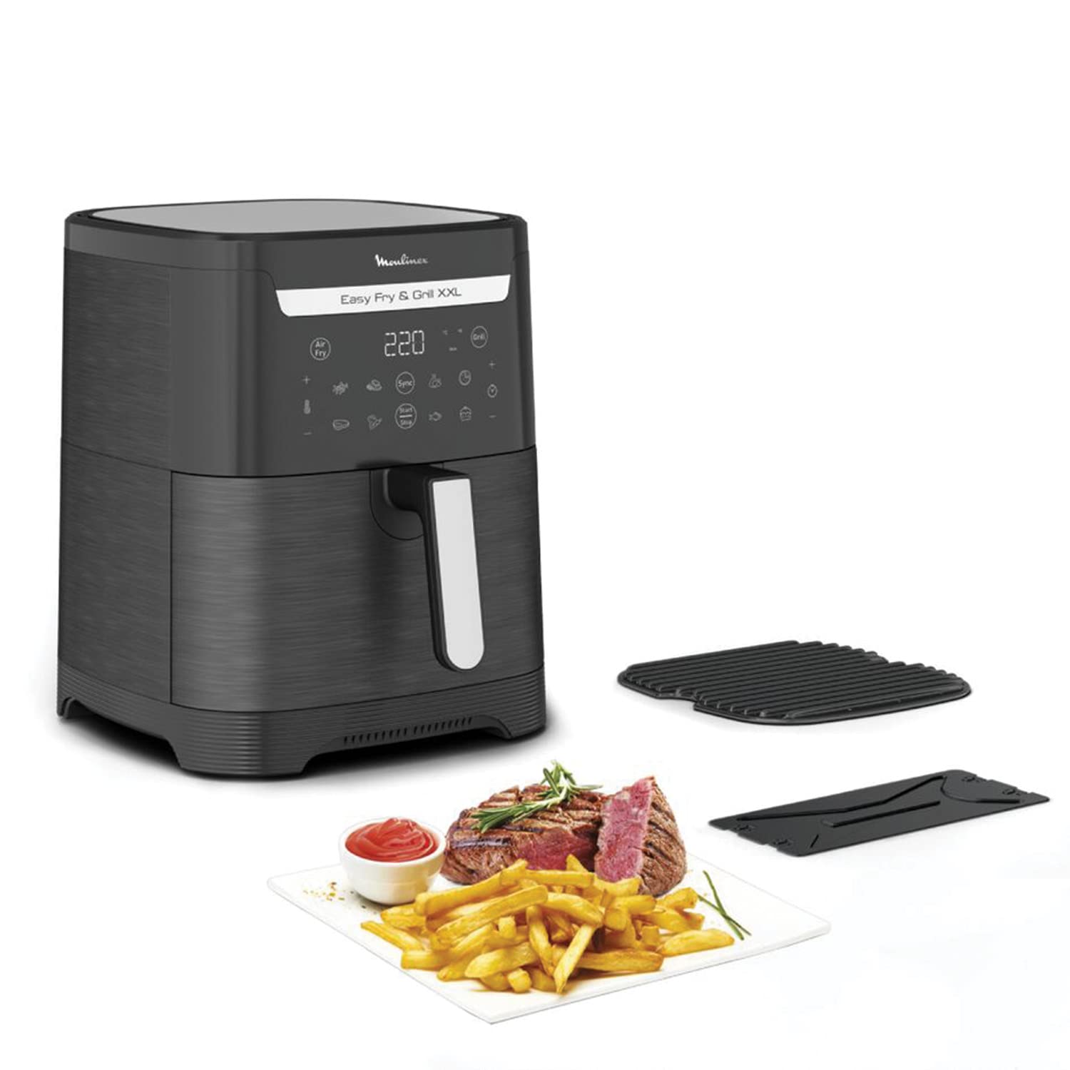 Easy Fry & Grill XXL Friteuse sans huile + gril, Capacité 6,5 L, Jusqu’à 8 personnes, 8 programmes automatiques, Séparateur double cuisson, Application, air fryer
