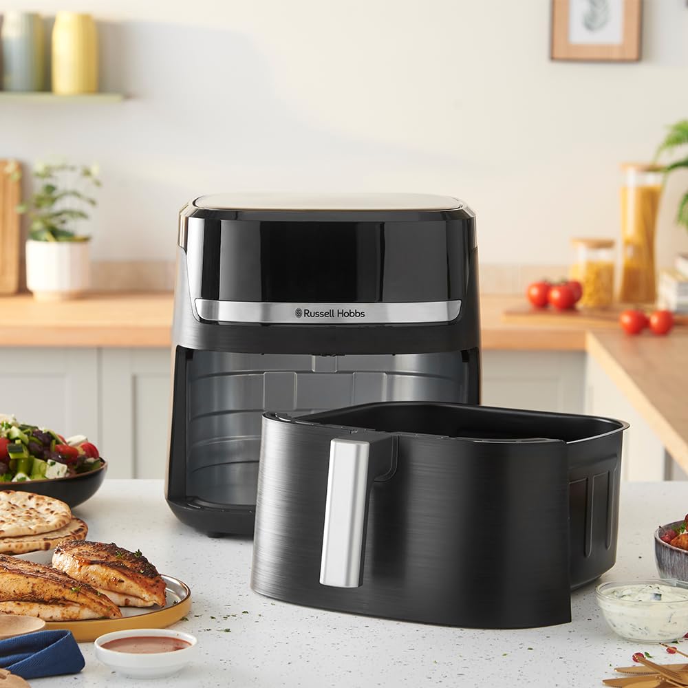 Air Fryer XXL 8,3L Rapid Air (Compact, Silencieux, Pizza Ø 26cm) Friteuse sans huile (9-en-1, Cuit, gril, rôtit et plus, économe, tactile,arrêt auto, compatible lave-vaisselle)