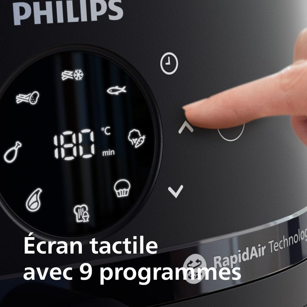 Airfryer Série 2000 - Air Fryer 6.2L, 13 modes de cuisson, technologie RapidAir, jusqu'à 90% de matières grasses en moins, fenêtre de cuisson, écran tactile, Noir