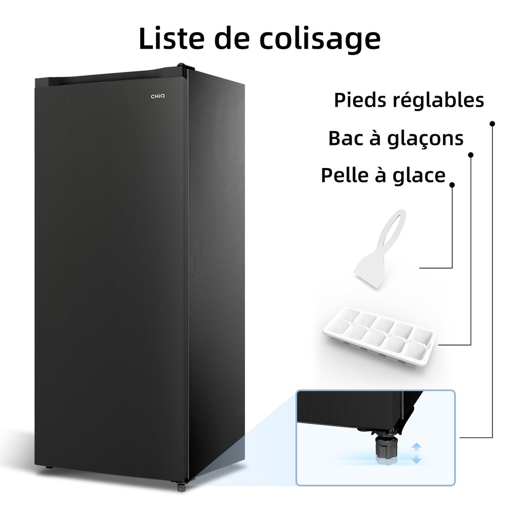 Congélateur armoire – 177L, Congélation 4 étoiles, Ultra silencieux (39 dB), Design en acier noir, Pieds réglables, Porte réversible 540 x 550 x 1440 mm
