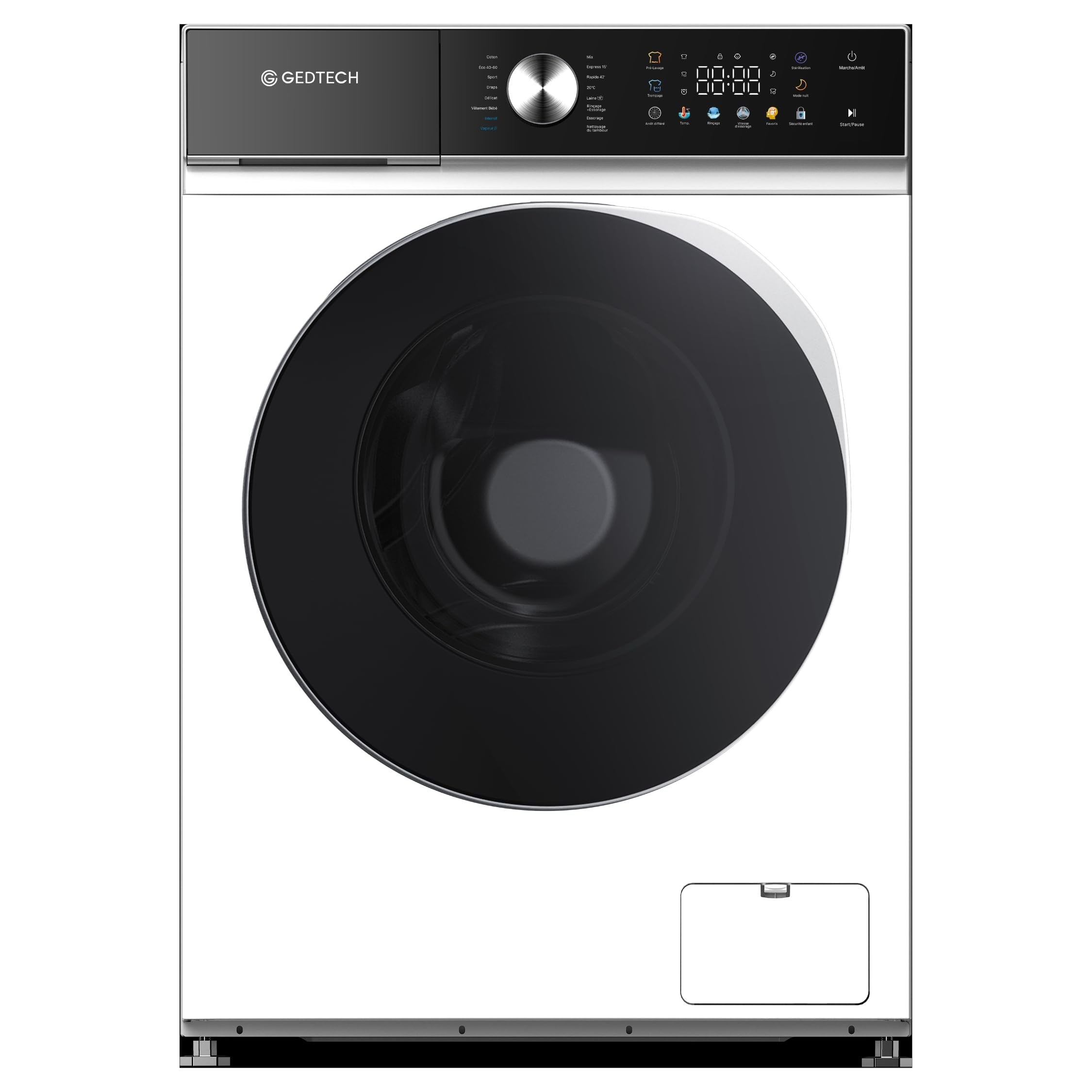 Lave-linge frontal - 10 Kg - 1400 tr/mn - 16 programmes - Eco - Intensif - Rapide – Très Faible conso - Panneau commande LED couleur (Blanc, 10 Kg)