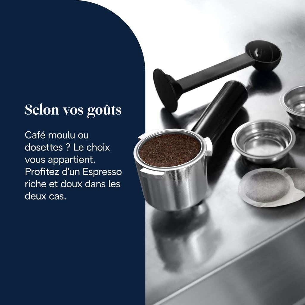 Dedica Style - Perfetto Machine à Expresso Compacte, Mousseur de Lait Manuel pour Expresso et Cappuccino, Compatible Dosettes ESE, Panneau de Commande à Boutons, Largeur 15cm, Noir(EC685.BK)