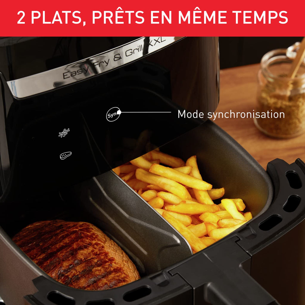Easy Fry & Grill XXL Friteuse sans huile + gril, Capacité 6,5 L, Jusqu’à 8 personnes, 8 programmes automatiques, Séparateur double cuisson, Application, air fryer