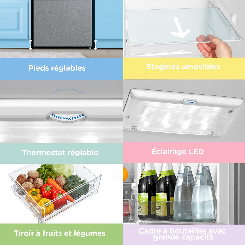 Réfrigérateur combiné 262L pour la maison - Grande capacité au quotidien - Technologie Low Frost - Silencieux (39 dB) - Acier inoxydable