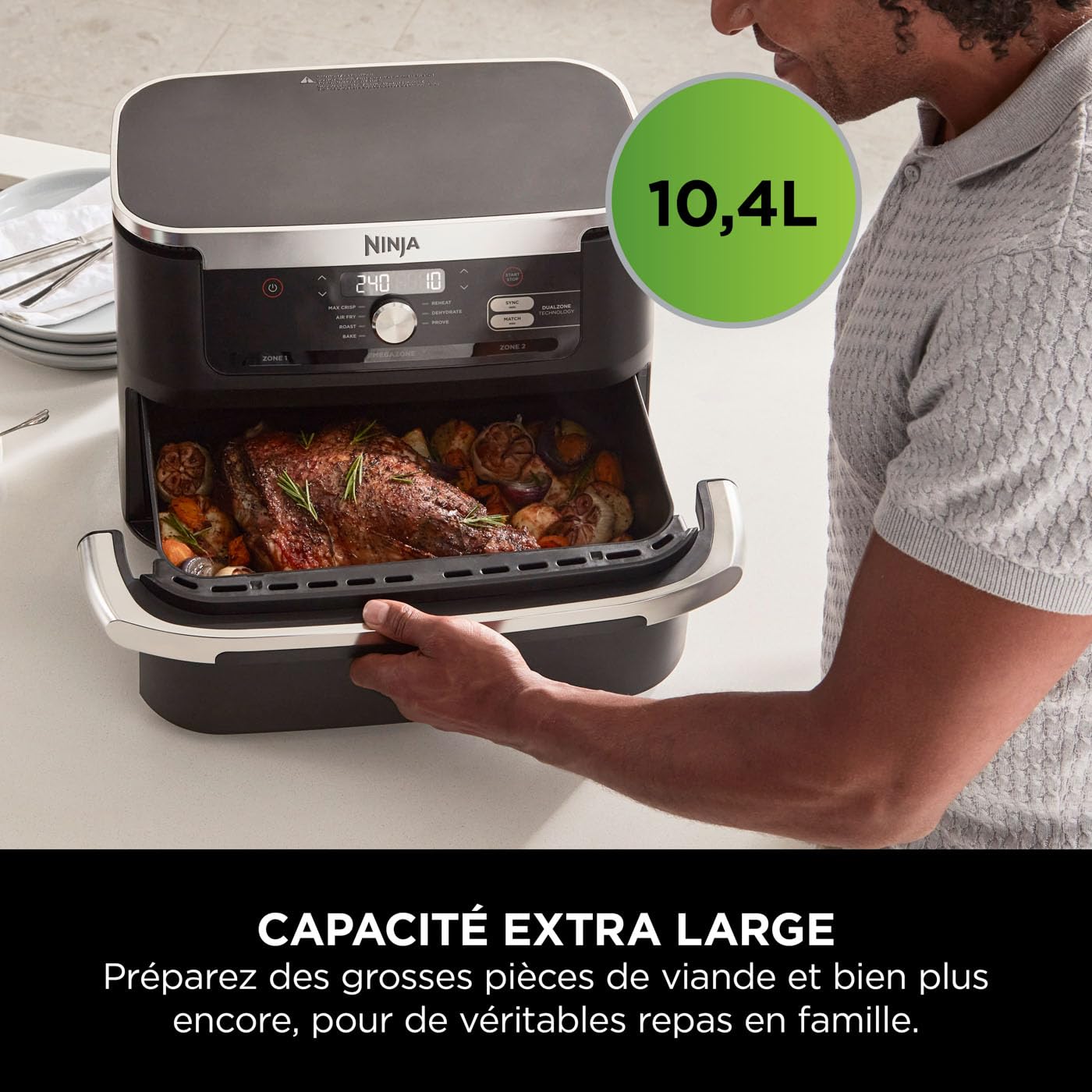 Foodi FlexDrawer Air Fryer 2 Compartiments Avec Séparateur Amovible, Grande Capacité 10.4L, Air Fryer 7-en-1, Max 240°C, Pièces Antiadhésives Amovibles Lavables Au Lave-Vaisselle, Noir