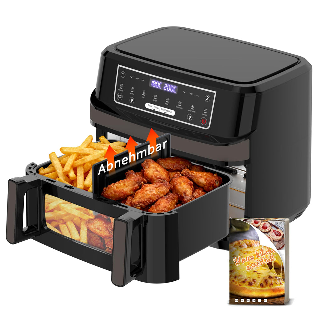 Friteuse sans Huile 12L XXL avec Technologie Dual Zone 2-en-1, Air Fryer 2600W avec Fenêtre de Visualisation & Éclairage, Smart Finish & Match Cook, 8 Programmes, Séparateur & Livre de Recettes Inclus