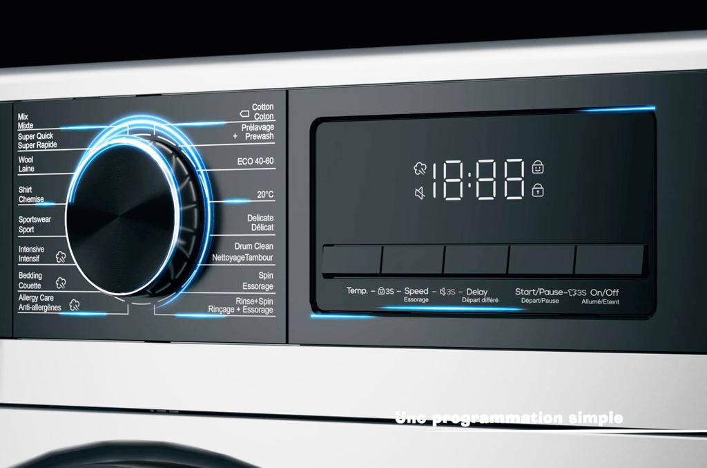 Lave-linge frontal - 12 Kg - 1400 tr/mn - 16 programmes - Eco - Intensif - Rapide – Très Faible conso - Classe A-20% (Blanc, 12 Kg)