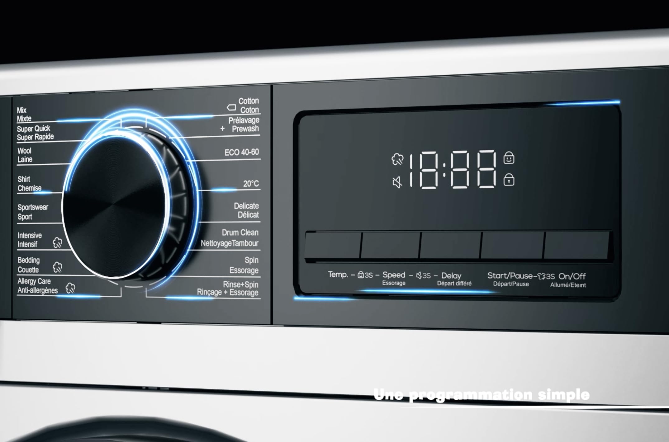 Lave-linge frontal - 12 Kg - 1400 tr/mn - 16 programmes - Eco - Intensif - Rapide – Très Faible conso - Classe A-20% (Blanc, 12 Kg)