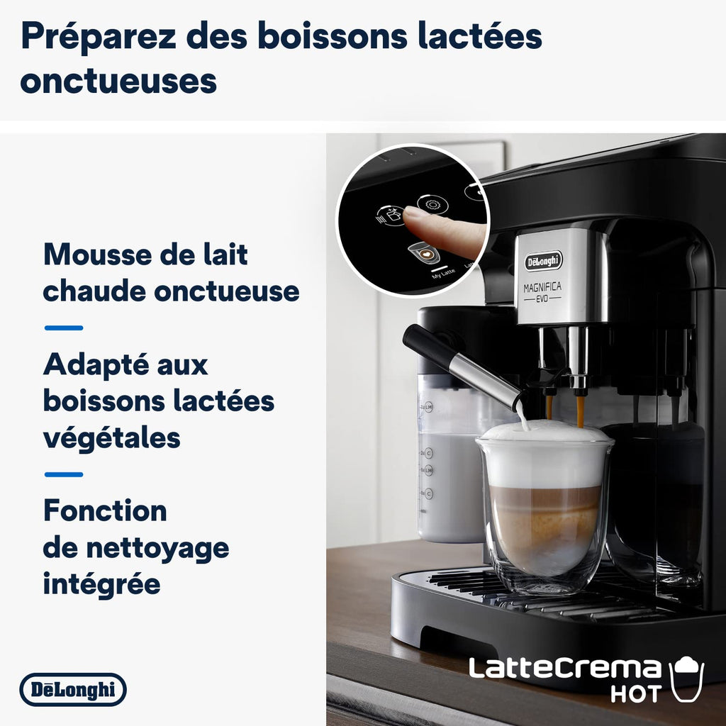 Magnifica Evo, Machine à Café et Cappucino avec Broyeur à Grains, Noir