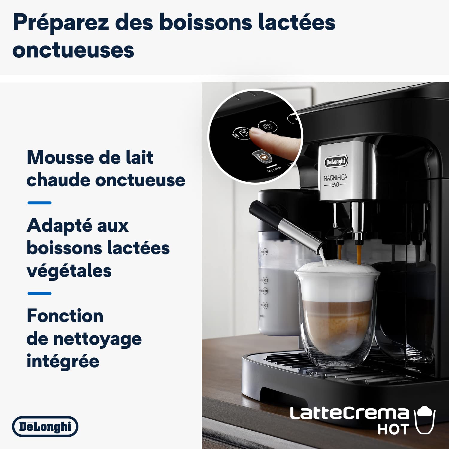 Magnifica Evo, Machine à Café et Cappucino avec Broyeur à Grains, Noir