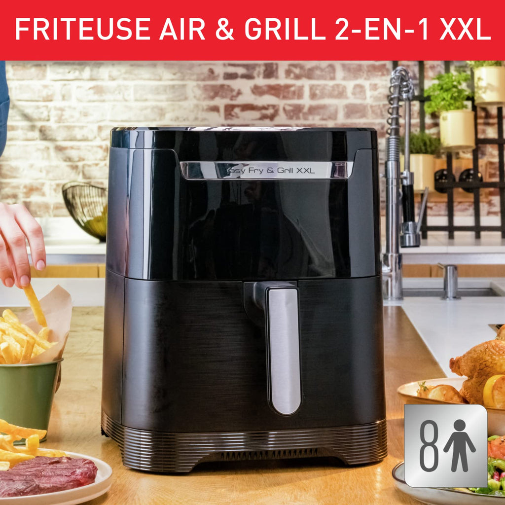 Easy Fry & Grill XXL Friteuse sans huile + gril, Capacité 6,5 L, Jusqu’à 8 personnes, 8 programmes automatiques, Séparateur double cuisson, Application, air fryer