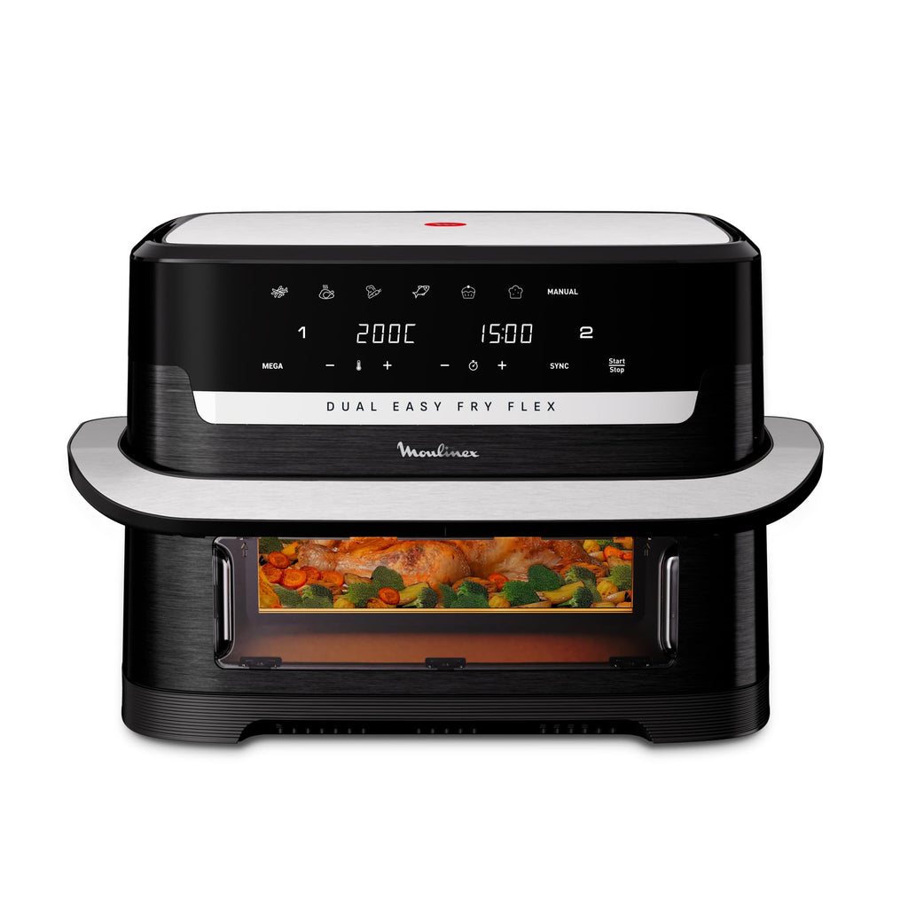 Easy Fry Dual Flex, air fryer, Grand tiroir de 9L, Double zone, Séparateur amovible, jusqu'à 8personnes, 7programmes intuitifs, noire, Noir