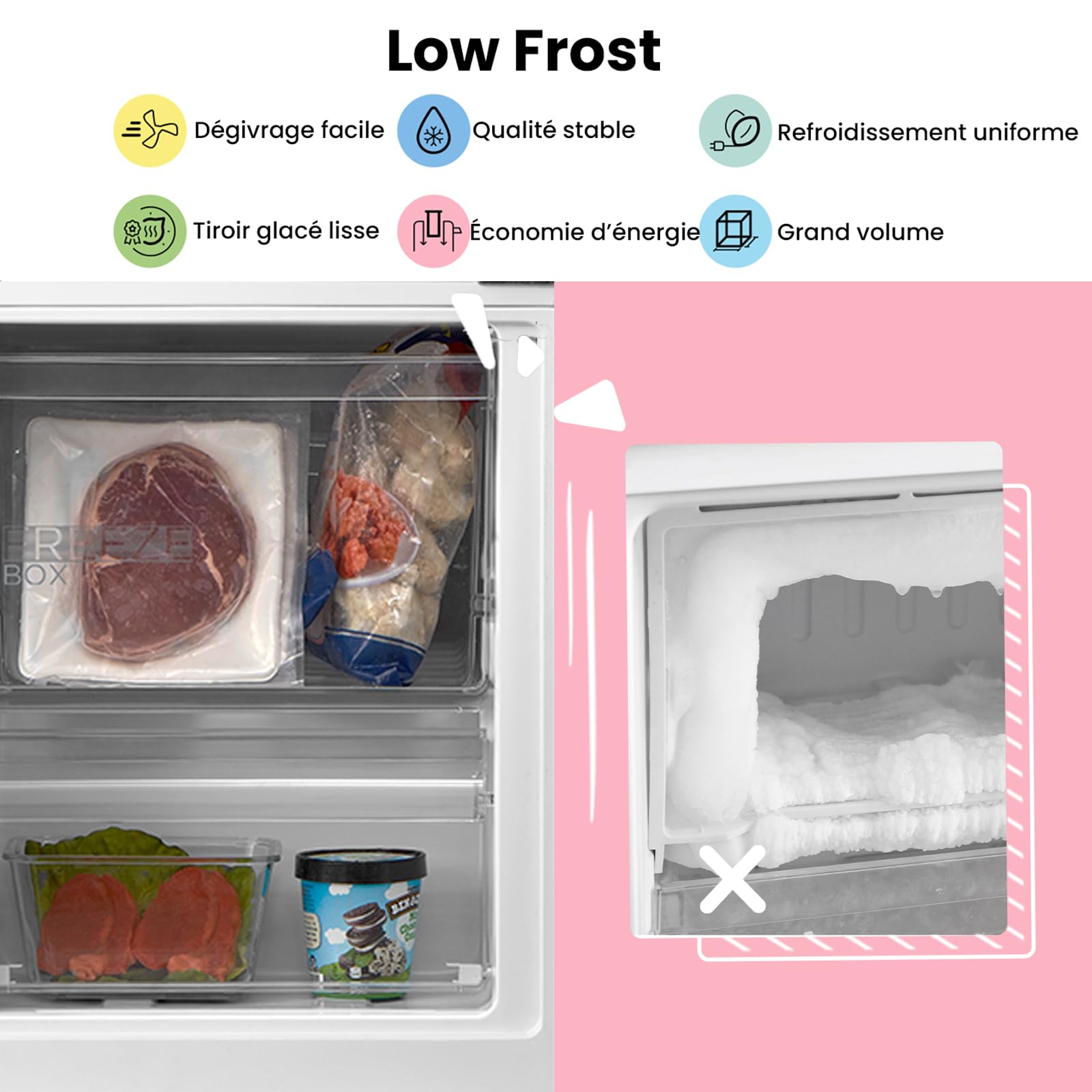 Réfrigérateur combiné 262L pour la maison - Grande capacité au quotidien - Technologie Low Frost - Silencieux (39 dB) - Acier inoxydable