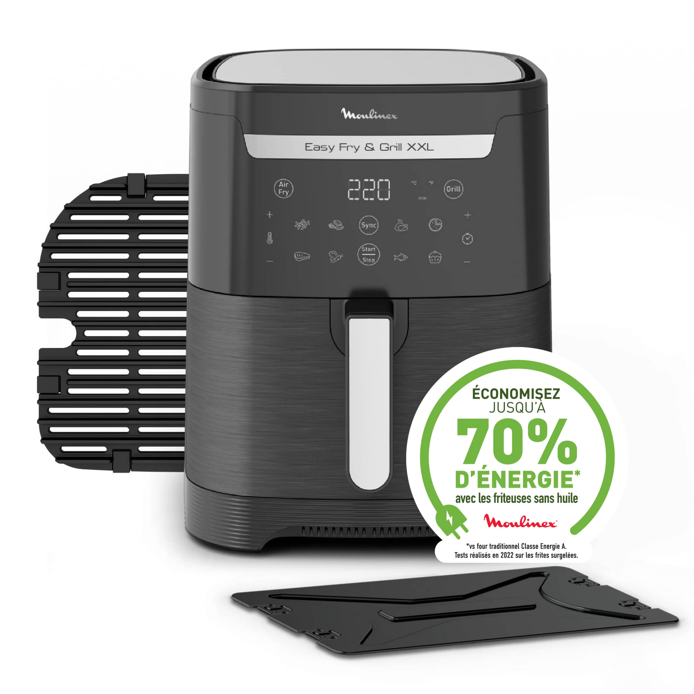 Easy Fry & Grill XXL Friteuse sans huile + gril, Capacité 6,5 L, Jusqu’à 8 personnes, 8 programmes automatiques, Séparateur double cuisson, Application, air fryer